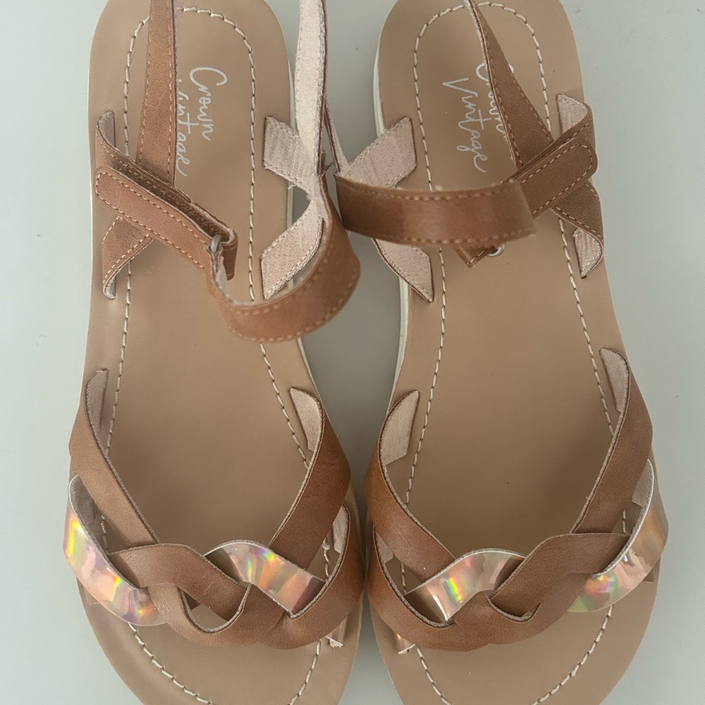 Crown Vintage Brown Sandals with Crisscross Straps